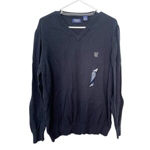 NEW Chaps Large Dark Blue V-Neck Pullover Sweatshirt‎ Stretch Waist Athleisure
